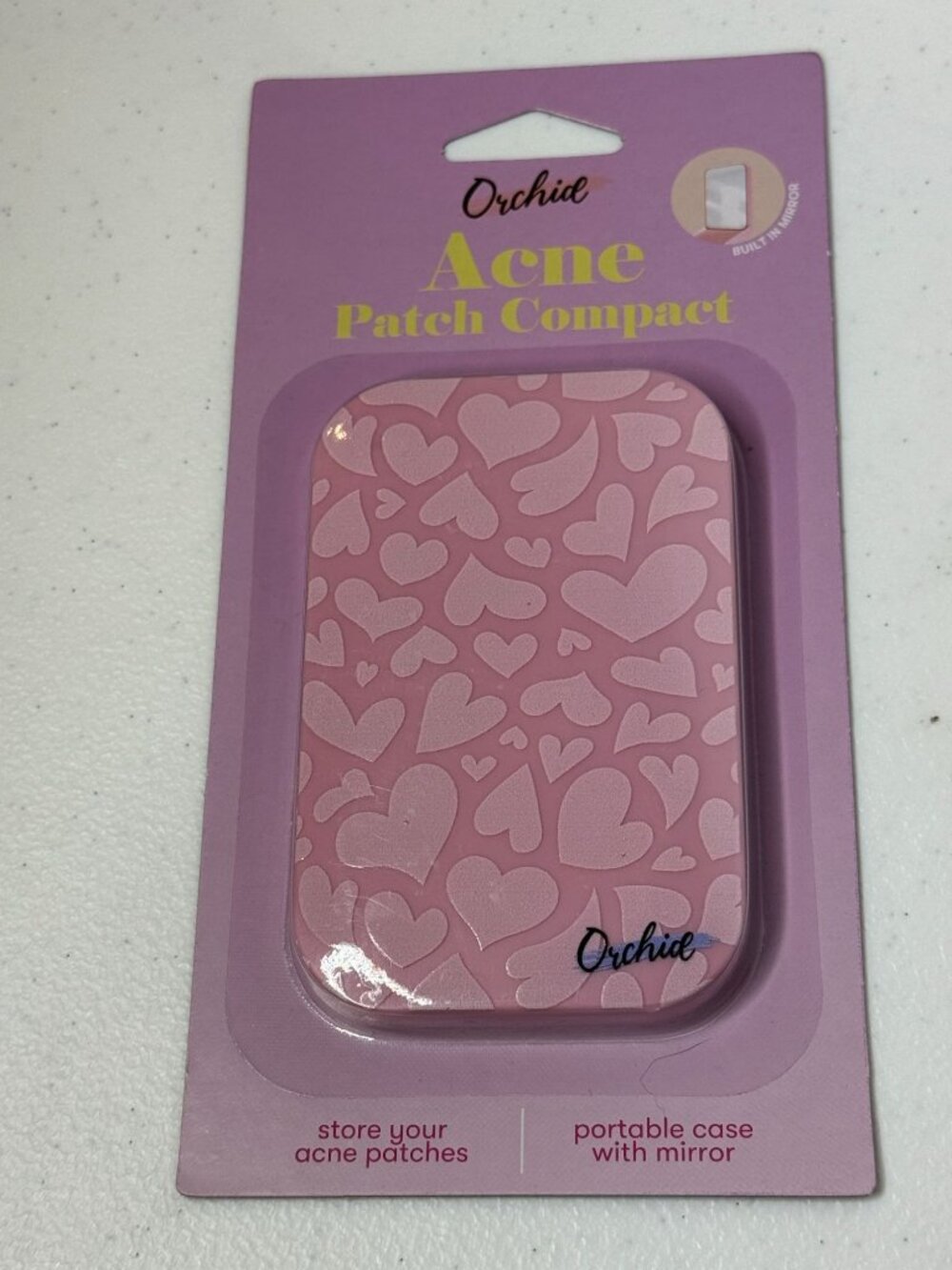 Orchid Acne Patch Compact Pink Hearts Built In Mirror Storage Case Coquette